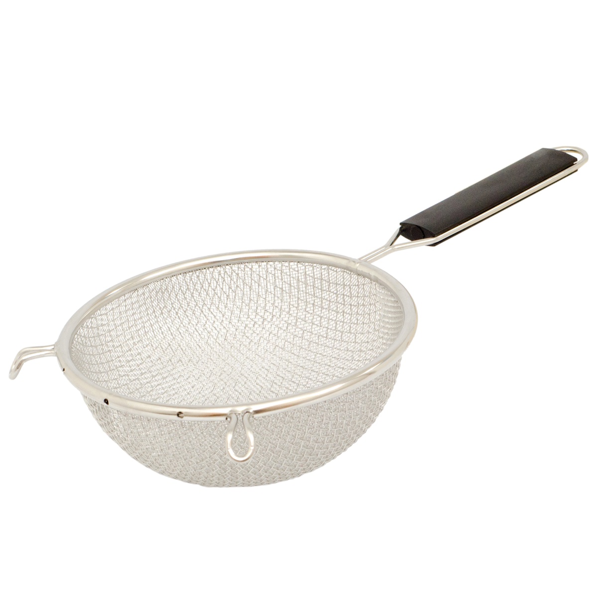Browne USA Foodservice 18099 fine double mesh strainer with stainless steel bowl and black plastic handle