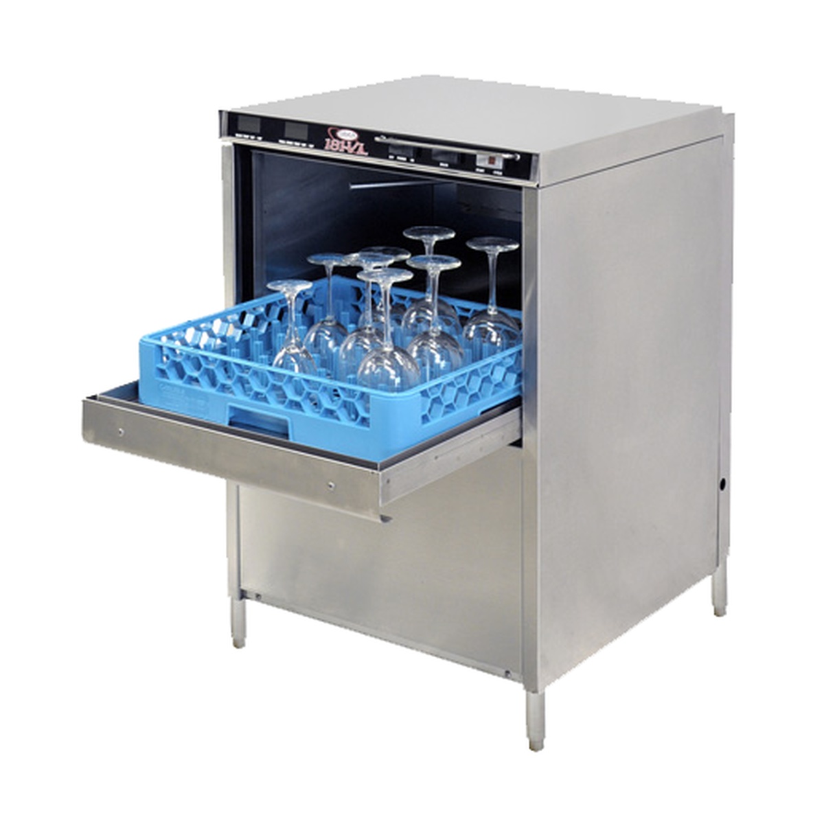 CMA 181-VL glasswasher with rack of stemware