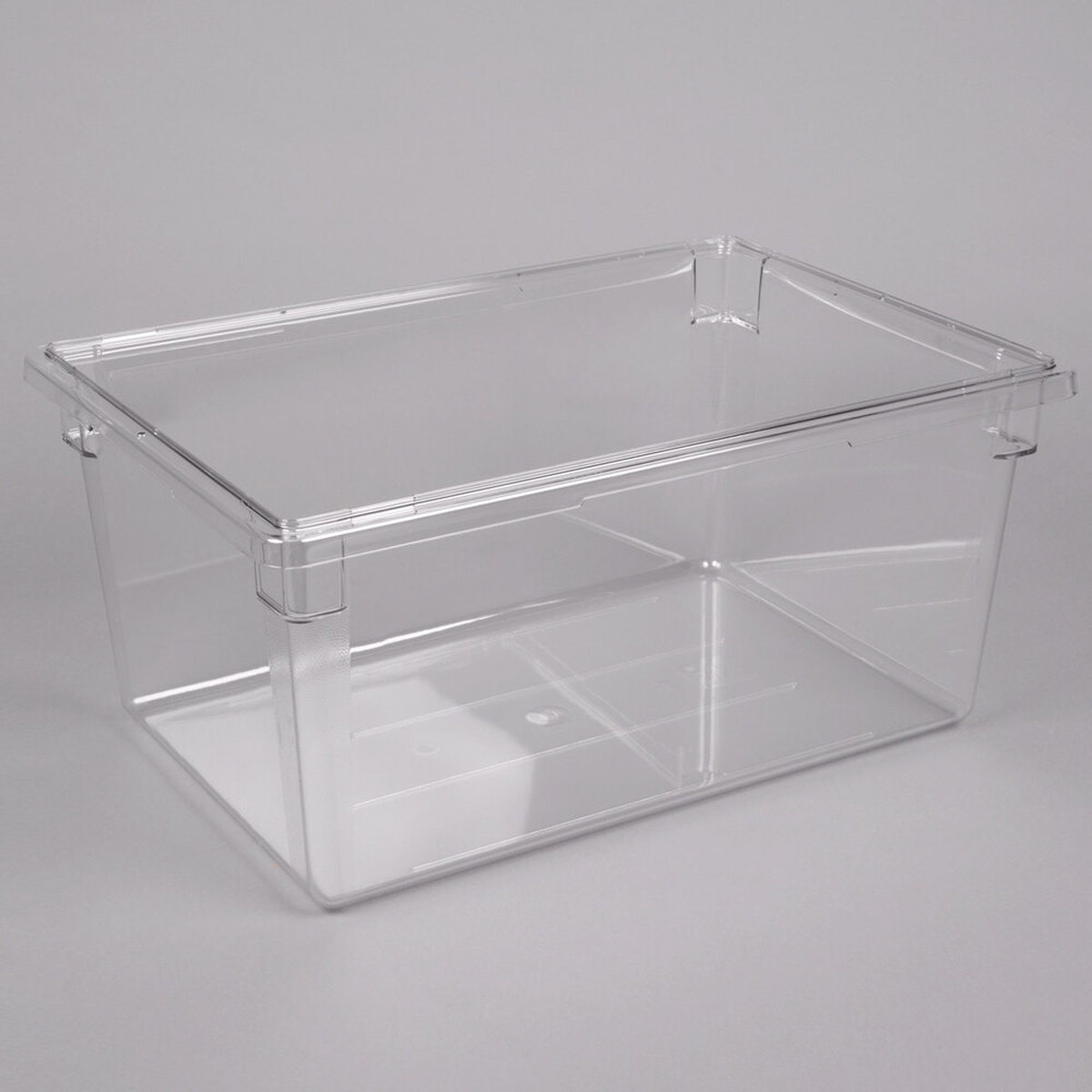 Cambro 182612CW135 clear polycarbonate food storage box with lid, 26x18x12 inches, shown on gray background