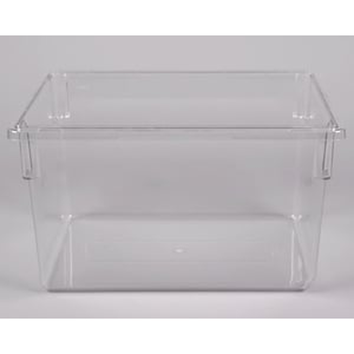 Cambro 182615CW135 clear polycarbonate food storage box, front-facing view showing interior depth