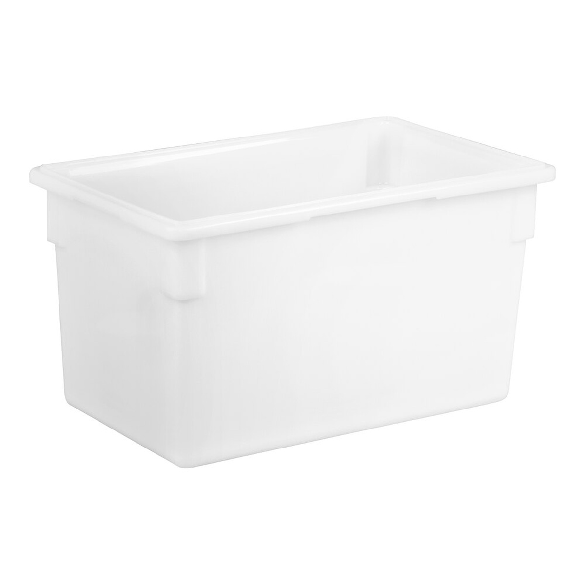 Cambro 182615P148 white polyethylene food storage box, angled view showing molded-in side handles