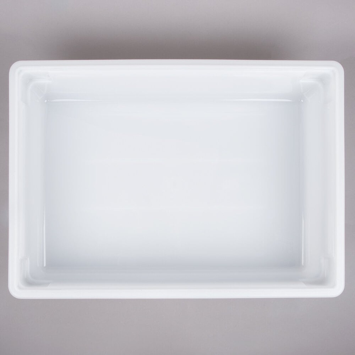 Top-down view of Cambro 18266P148 white food storage box showing open interior