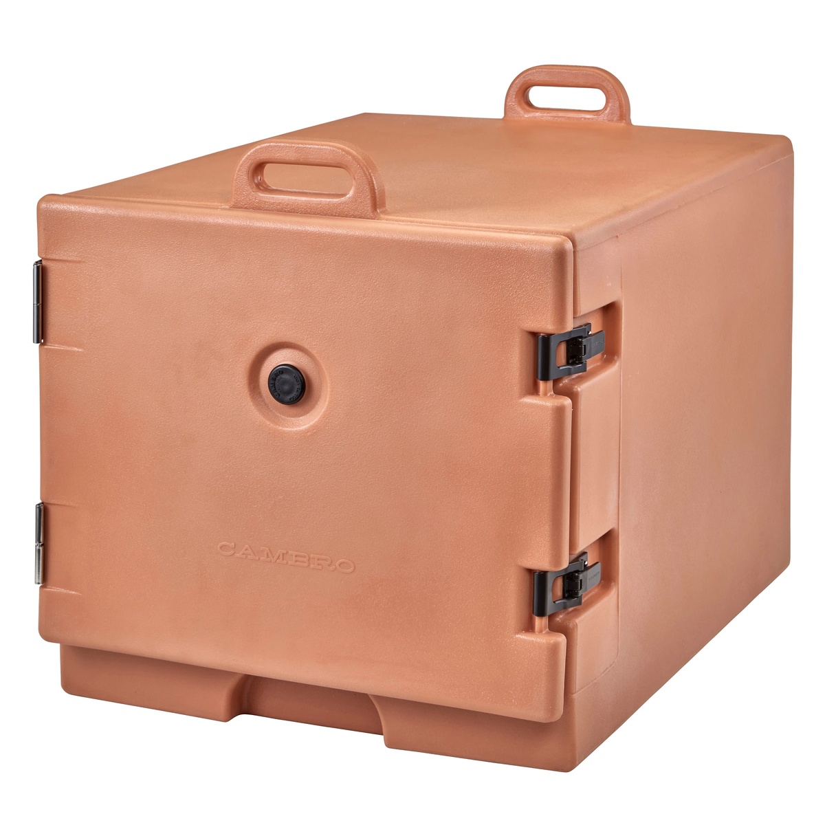 Cambro 1826MTC Camcarrier insulated sheet pan carrier closed exterior view showing molded handles and stainless steel latches