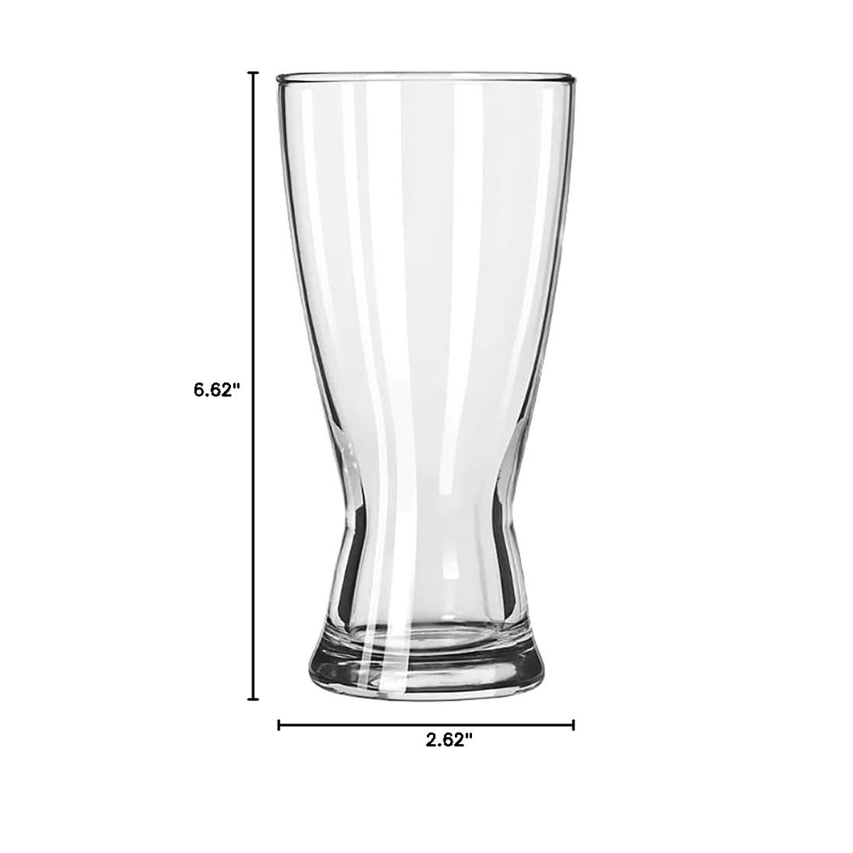 Libbey 183 Pilsner Glass dimension diagram showing 6.62 inch height and 2.62 inch base width