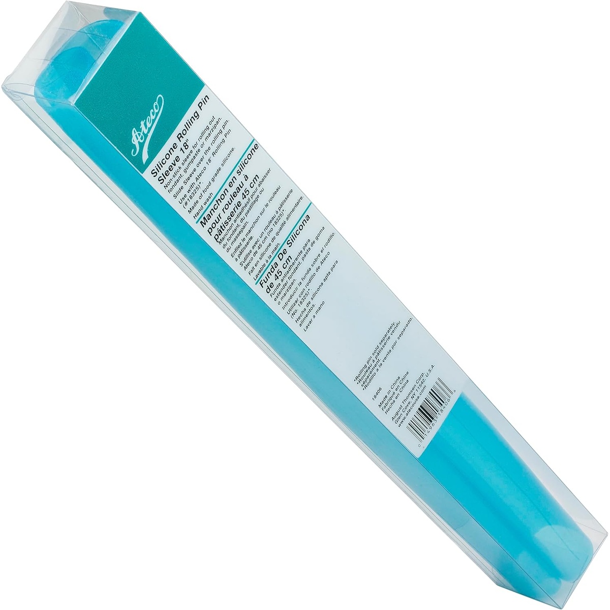 Ateco 18406 blue silicone rolling pin sleeve in clear packaging