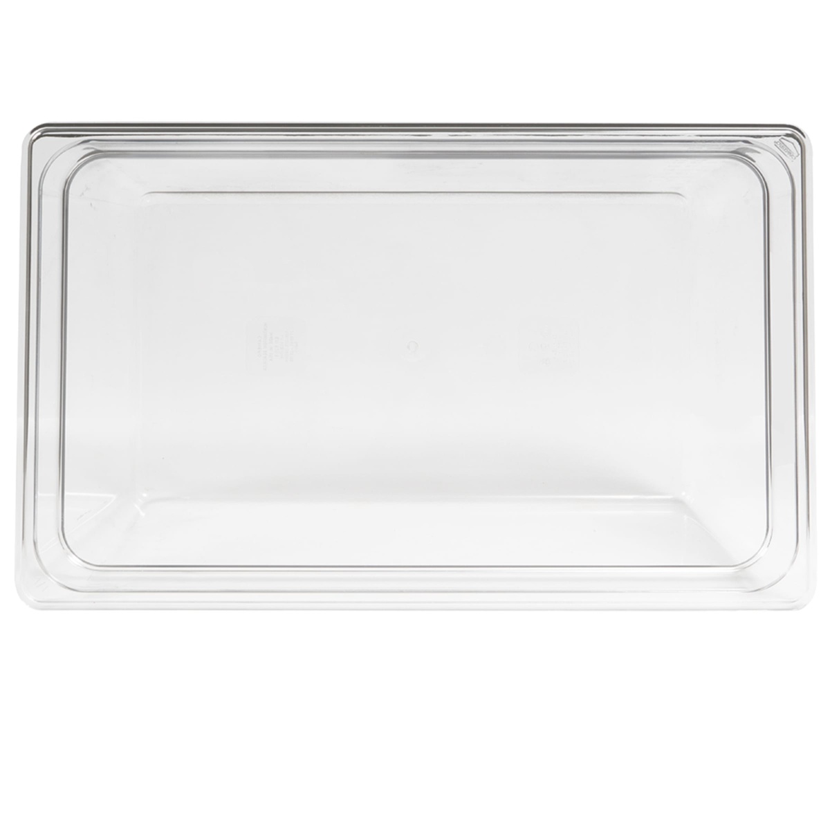 Cambro 18CW135 clear food pan top-down view showing the full interior surface and large-radius rounded corners