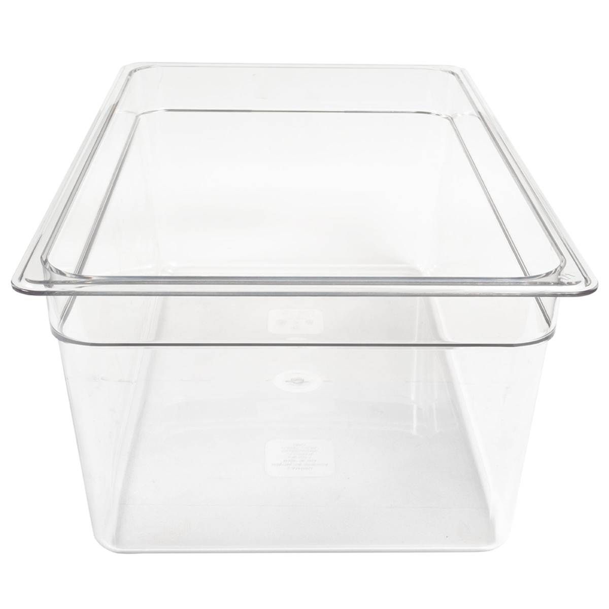 Cambro 18CW135 clear food pan side profile view highlighting the full 8-inch depth