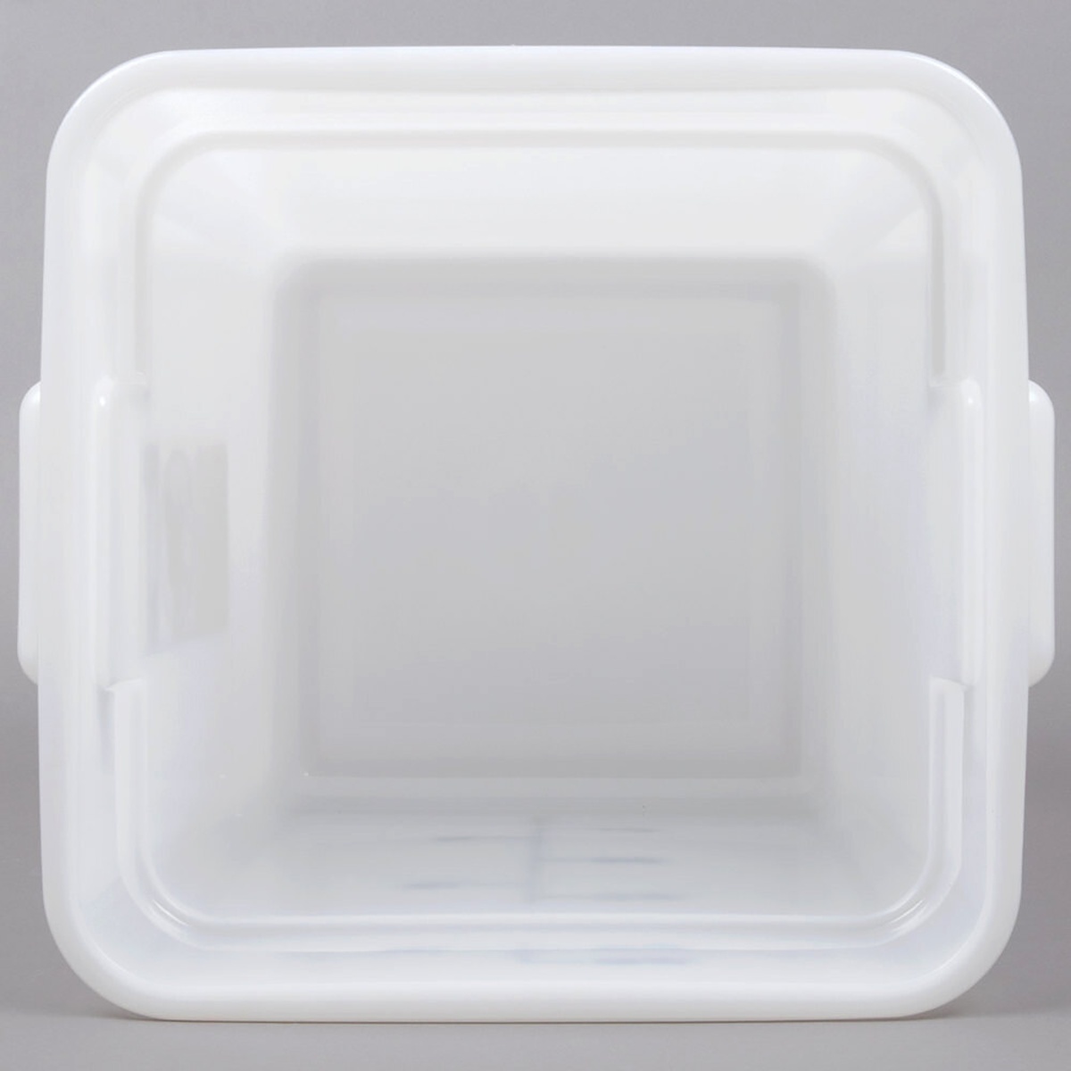 Top-down view of Cambro 18SFSP148 white square food storage container showing square footprint and corner handles