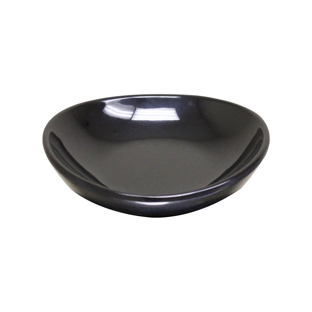 Thunder Group 19035BK black round melamine saucer, close-up angled view showing glossy interior