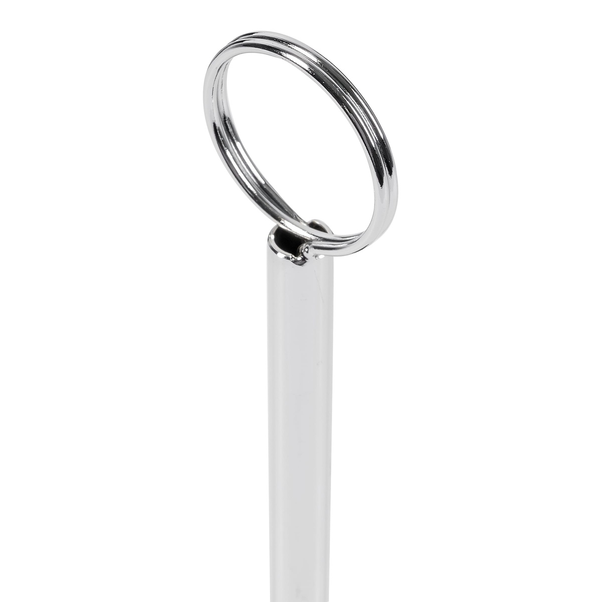 Close-up detail of the chrome split ring clip at the top of the TableCraft 1908 number stand