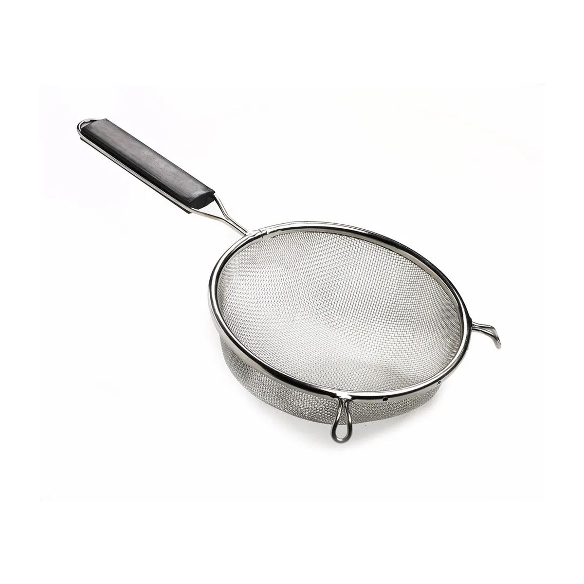 Browne USA 19098 8-inch single fine mesh strainer with plastic handle and stainless steel wire rim drainage hole