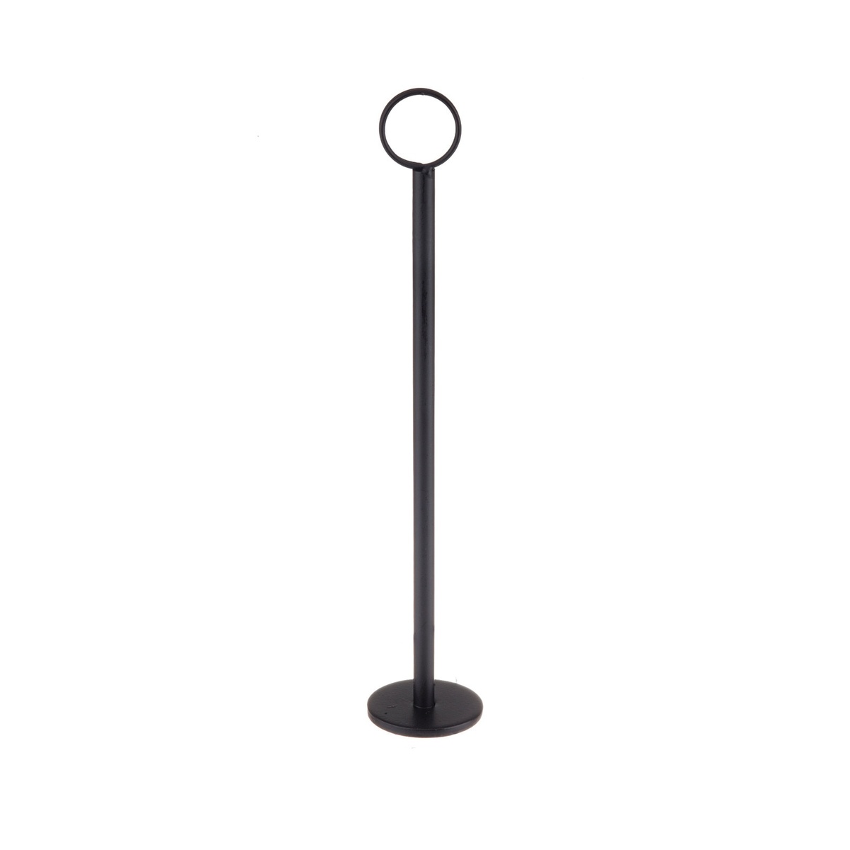TableCraft BK1912 12-inch black number stand full length view showing rod, ring top, and flat base