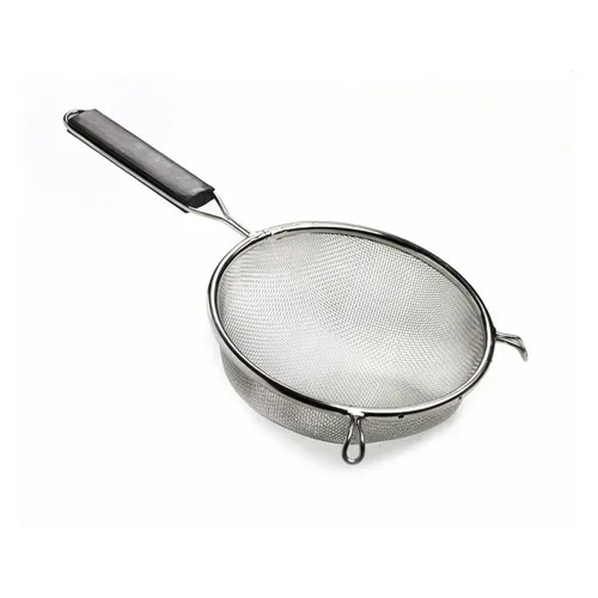 Browne USA Foodservice 19196 single medium mesh strainer with plastic handle and stainless steel bowl