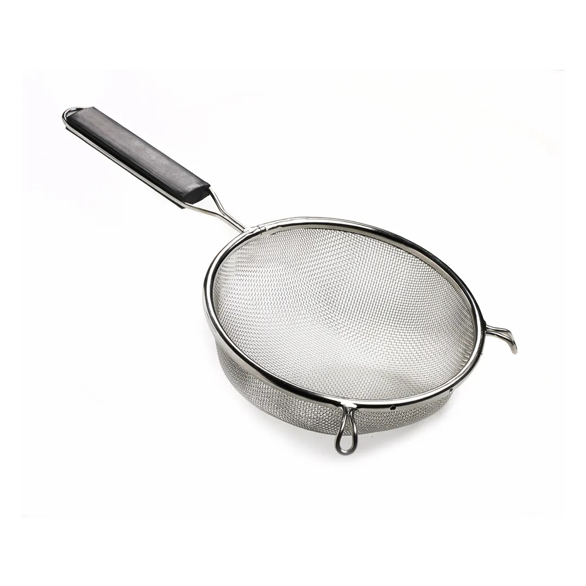 Browne USA 19198 8-inch single medium mesh strainer with stainless steel bowl and black plastic handle
