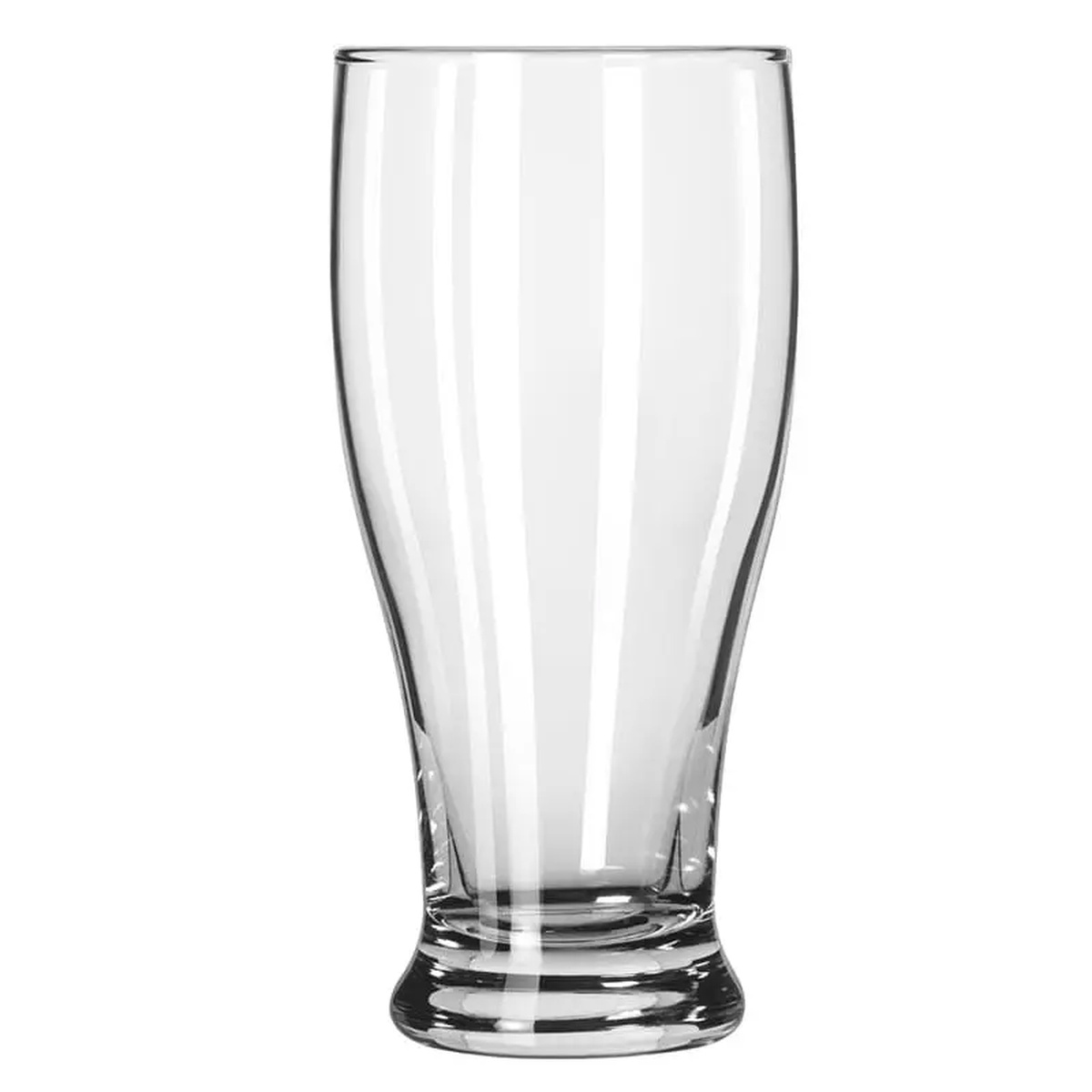 Libbey 194 clear pub glass with heavy base, empty, shown on white background