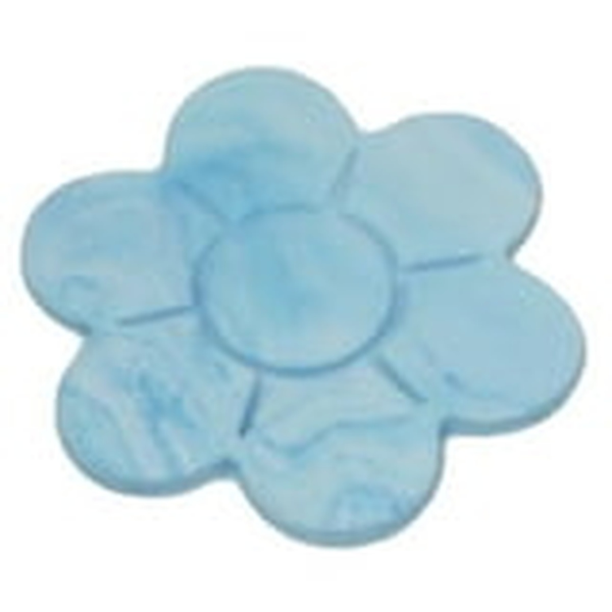 Blue daisy-shaped cutout produced by the Ateco plunger cutter showing the detailed petal emboss pattern