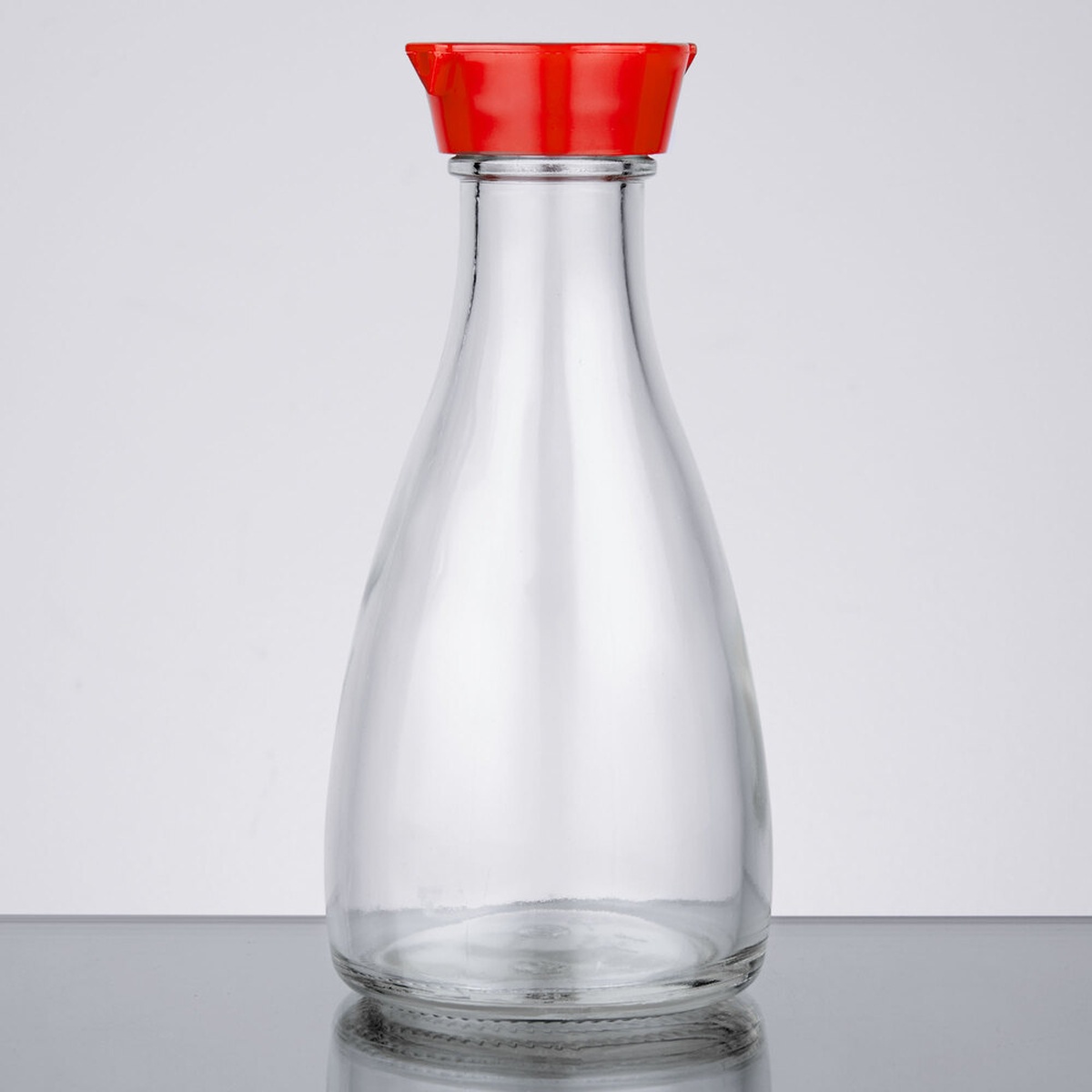 Town 19814 clear glass soy sauce bottle with red plastic cap