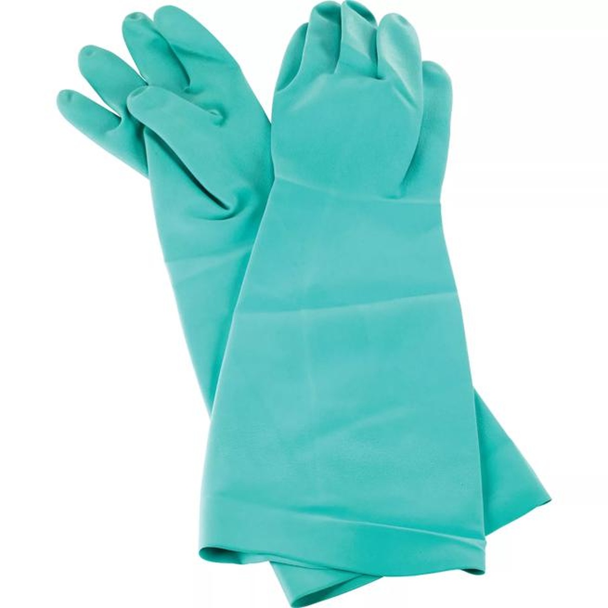 San Jamar 19NU-L green nitrile gloves side view showing full elbow-length cuff