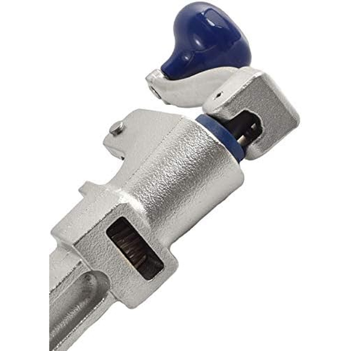 Close-up of Edlund #2 can opener blue Delrin plastic handle knob and arbor assembly