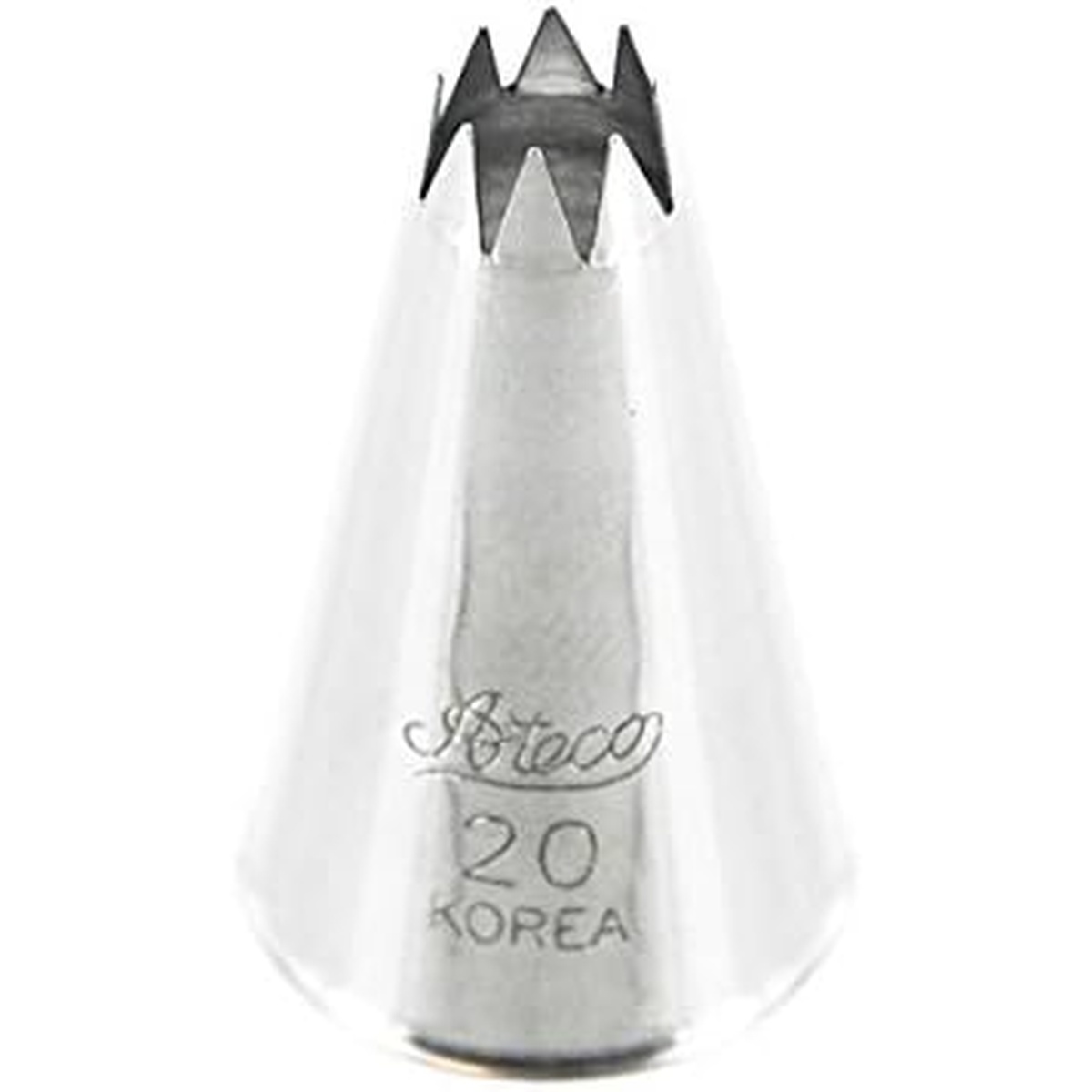 Ateco #20 deep open star stainless steel piping tip engraved with brand name and number