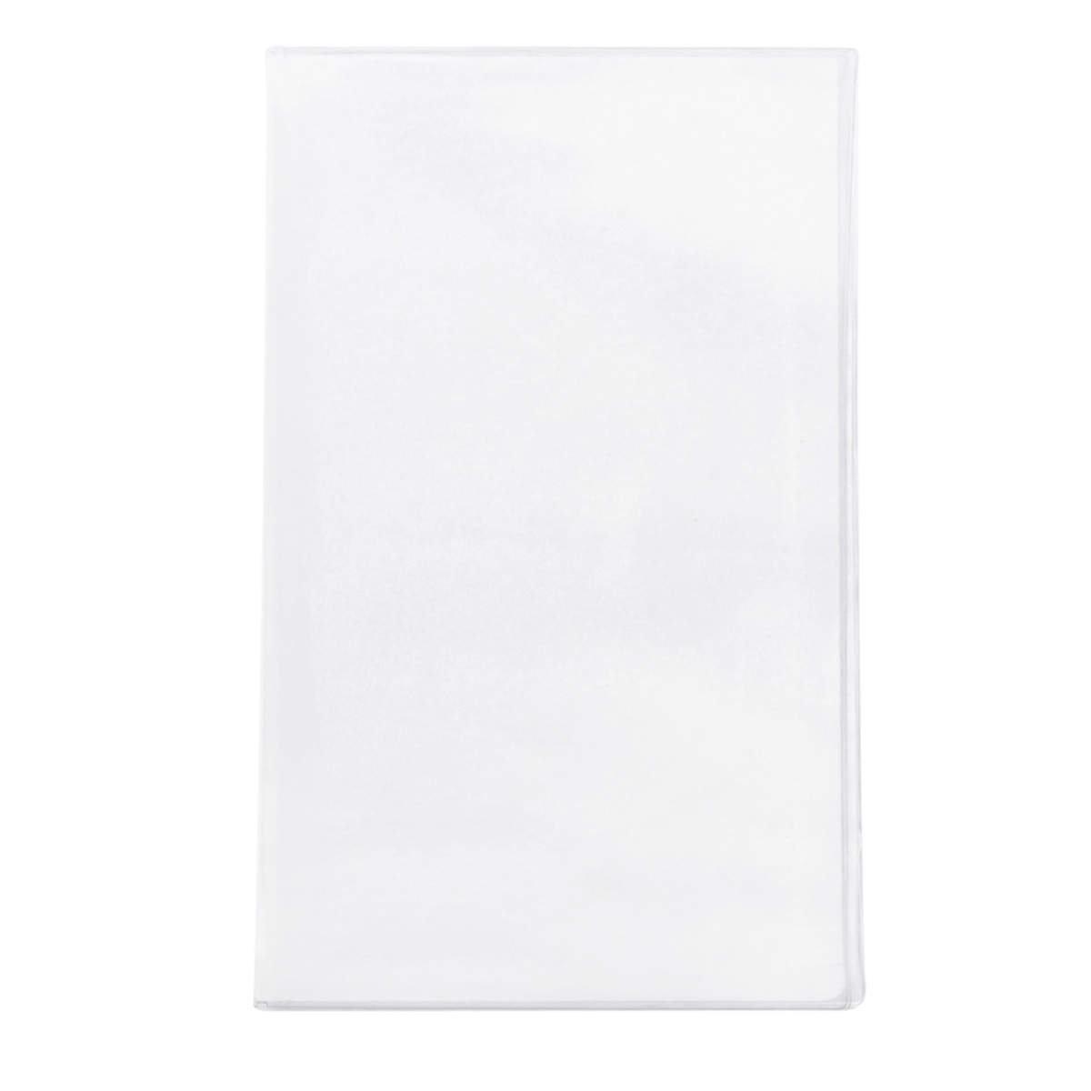 H. Risch clear vinyl menu cover closed, front view showing transparent rectangular cover