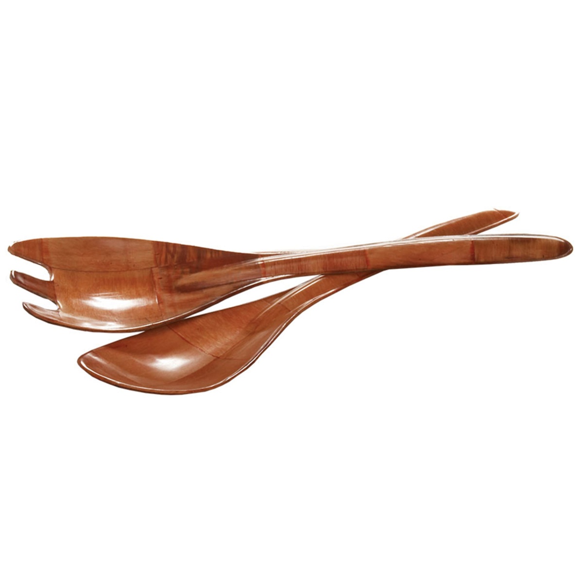 Close-up view of TableCraft 200L mahogany serving spoon and fork set showing wood grain detail