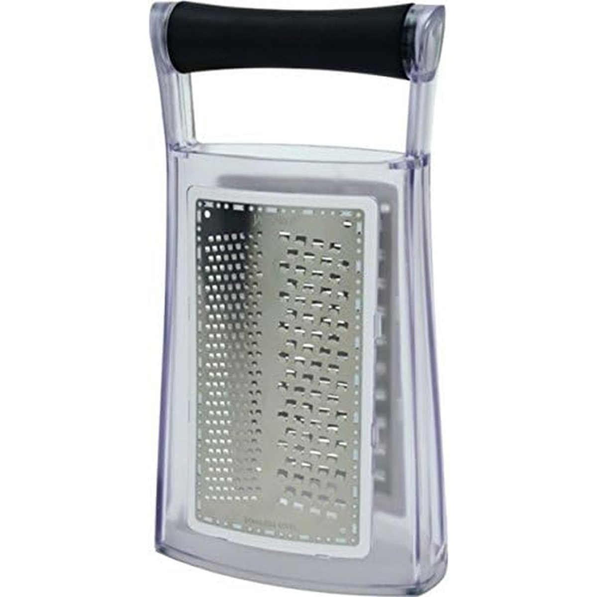 Jaccard MicroEdge Tri-Blade Box Grater with stainless steel grating surfaces and black ergonomic handle