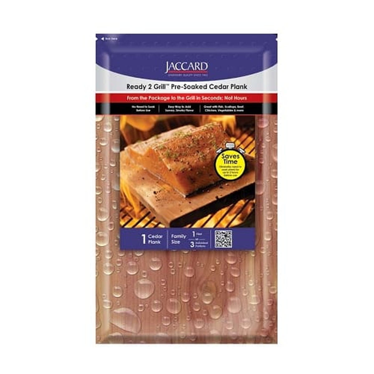 Jaccard Ready 2 Grill Pre-Soaked Cedar Plank packaging