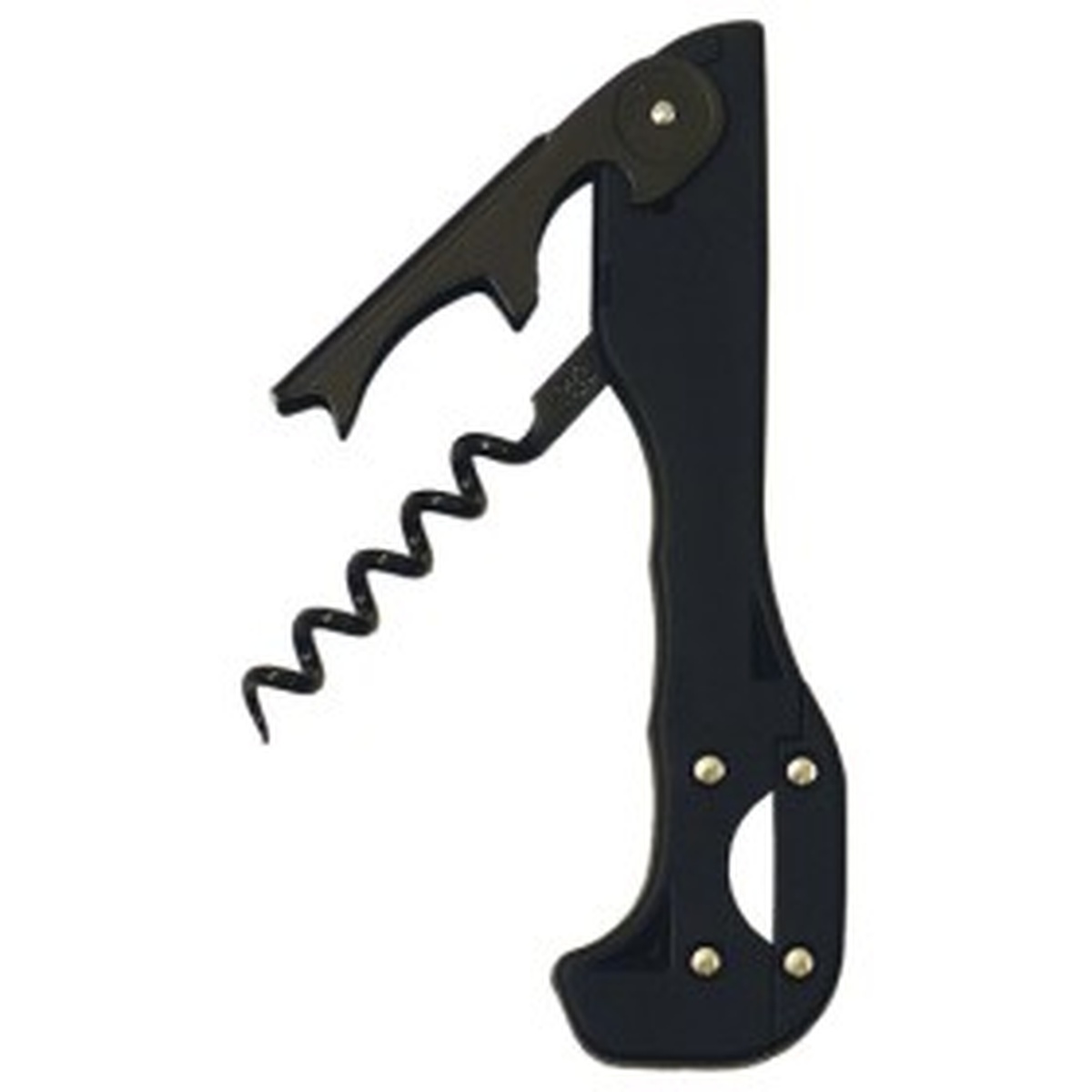 Franmara 2037-C Boomerang black two-step waiter's corkscrew with rubberized handle and stainless steel spiral