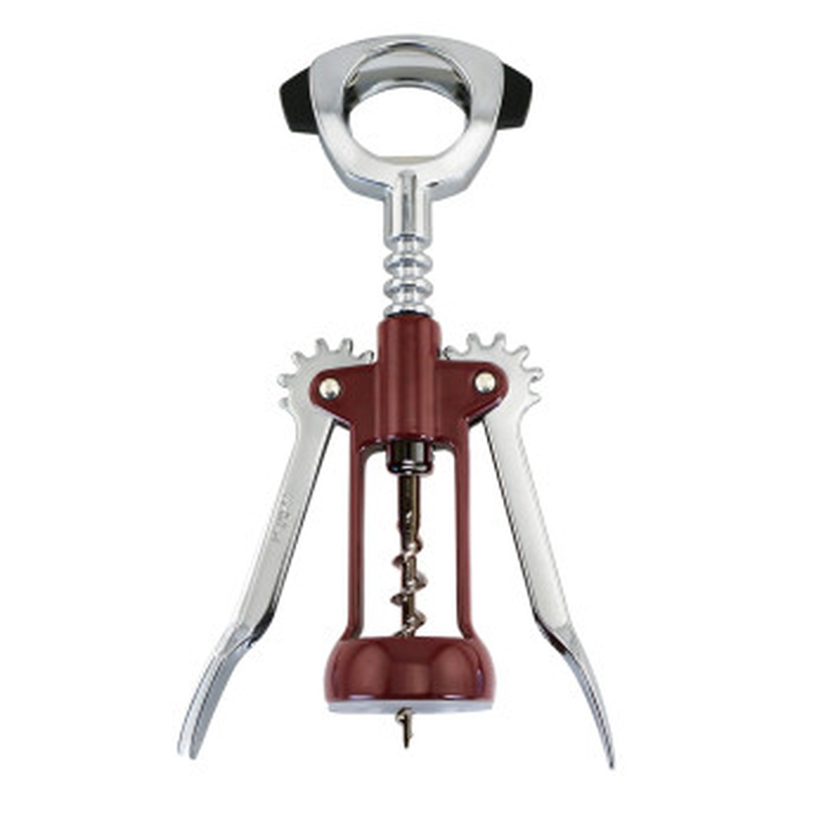 Franmara Ultimo wing corkscrew with chrome-plated auger worm and red enameled body, wings extended
