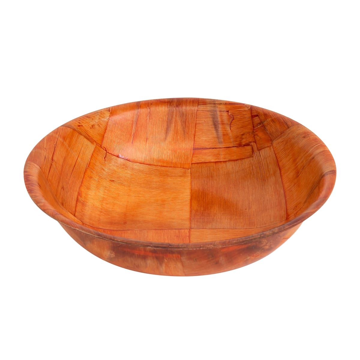 Tablecraft 207 7-inch woven wood mahogany salad bowl, angled perspective view