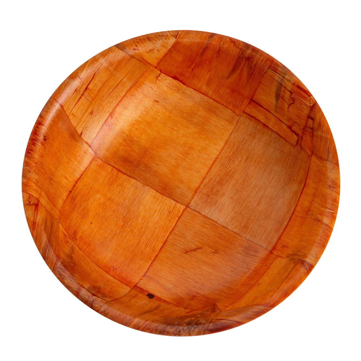 Tablecraft 207 woven wood mahogany salad bowl, top-down view showing interior woven pattern