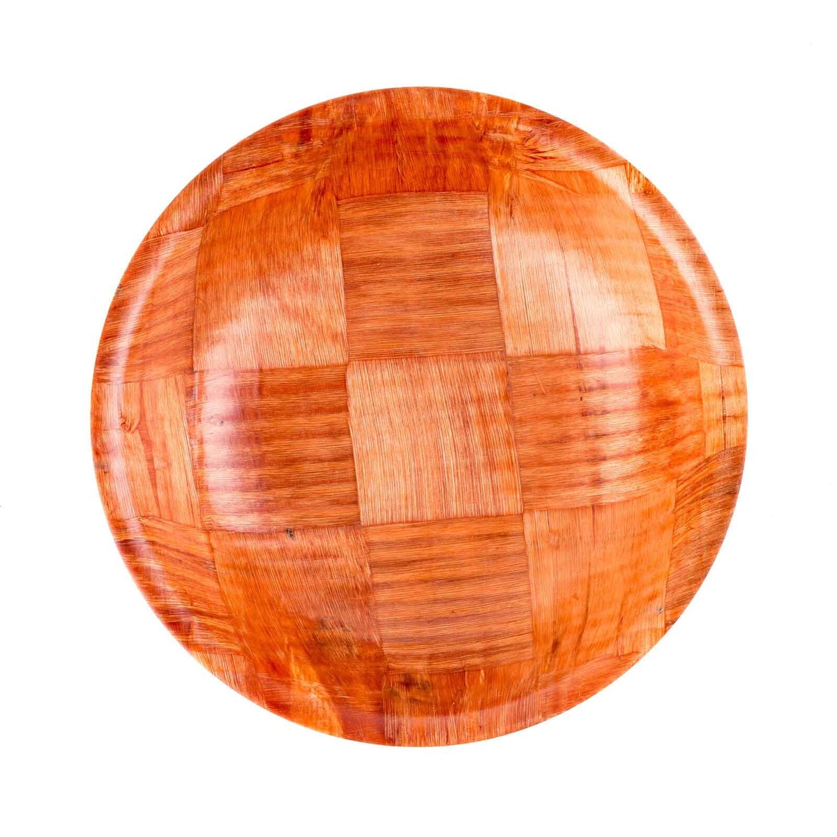 Top-down interior view of Tablecraft 208 woven wood bowl showing 4-ply woven pattern