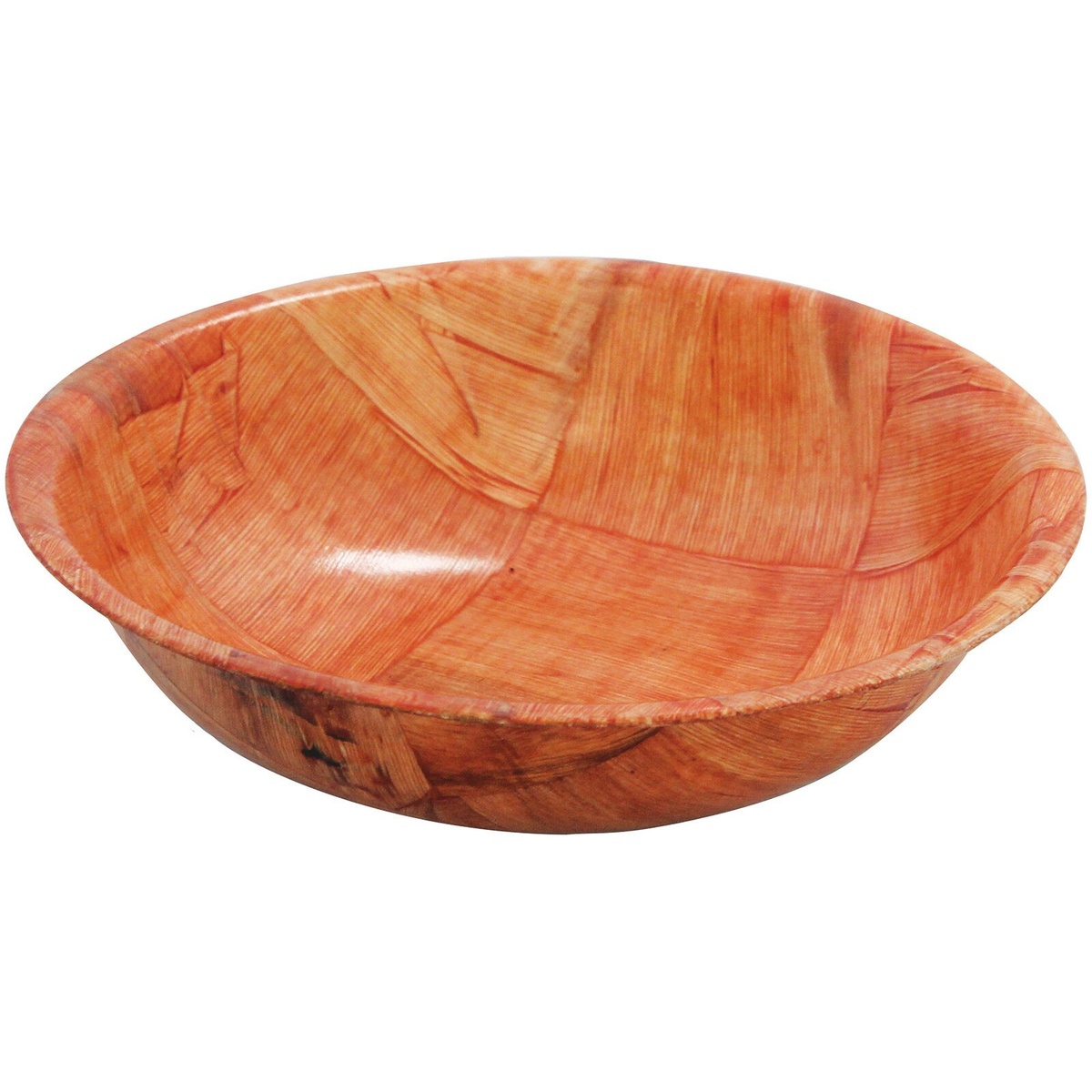 Tablecraft 208 woven wood salad bowl angled view showing mahogany finish and rounded interior
