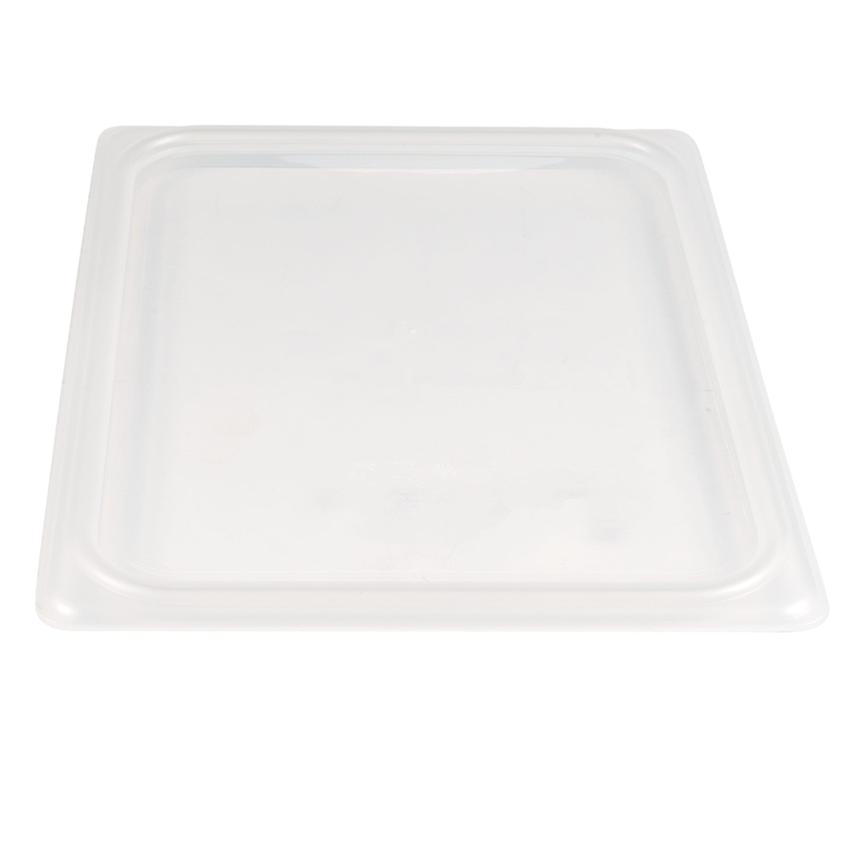 Cambro 20PPCWSC190 translucent food pan seal cover, elevated angled view showing surface and seal edges
