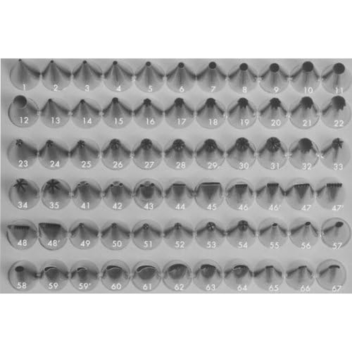 Ateco piping tip pattern reference chart showing tip #21 open star among the full range of decorating tip styles