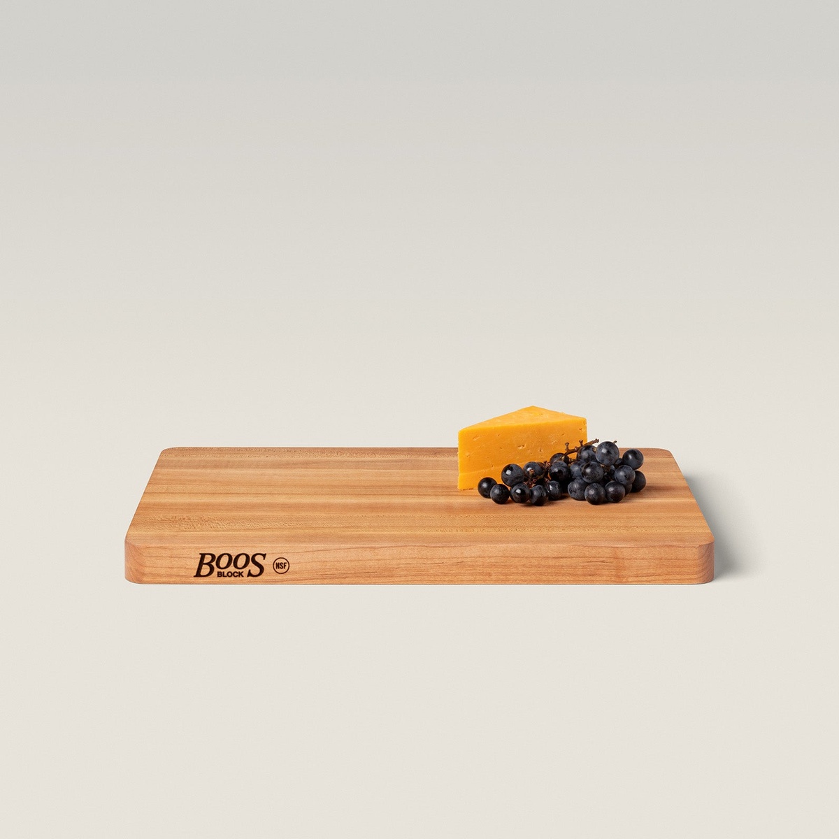John Boos maple cutting board shown from the side with eased corners