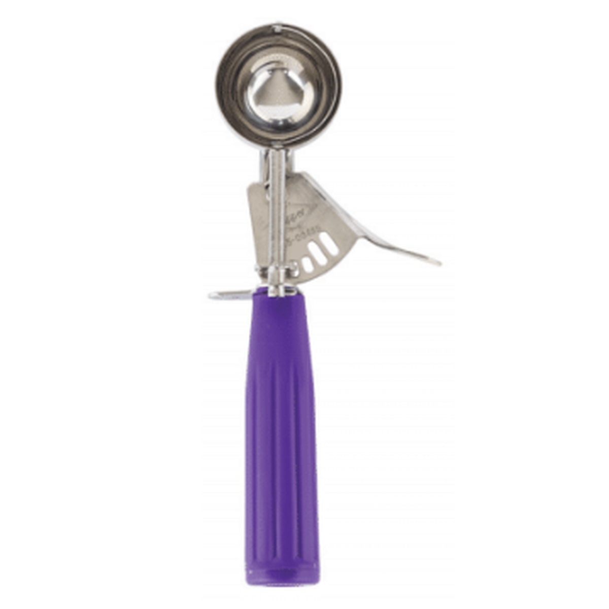 Clipper Mill #40 disher with stainless steel bowl and purple polypropylene handle