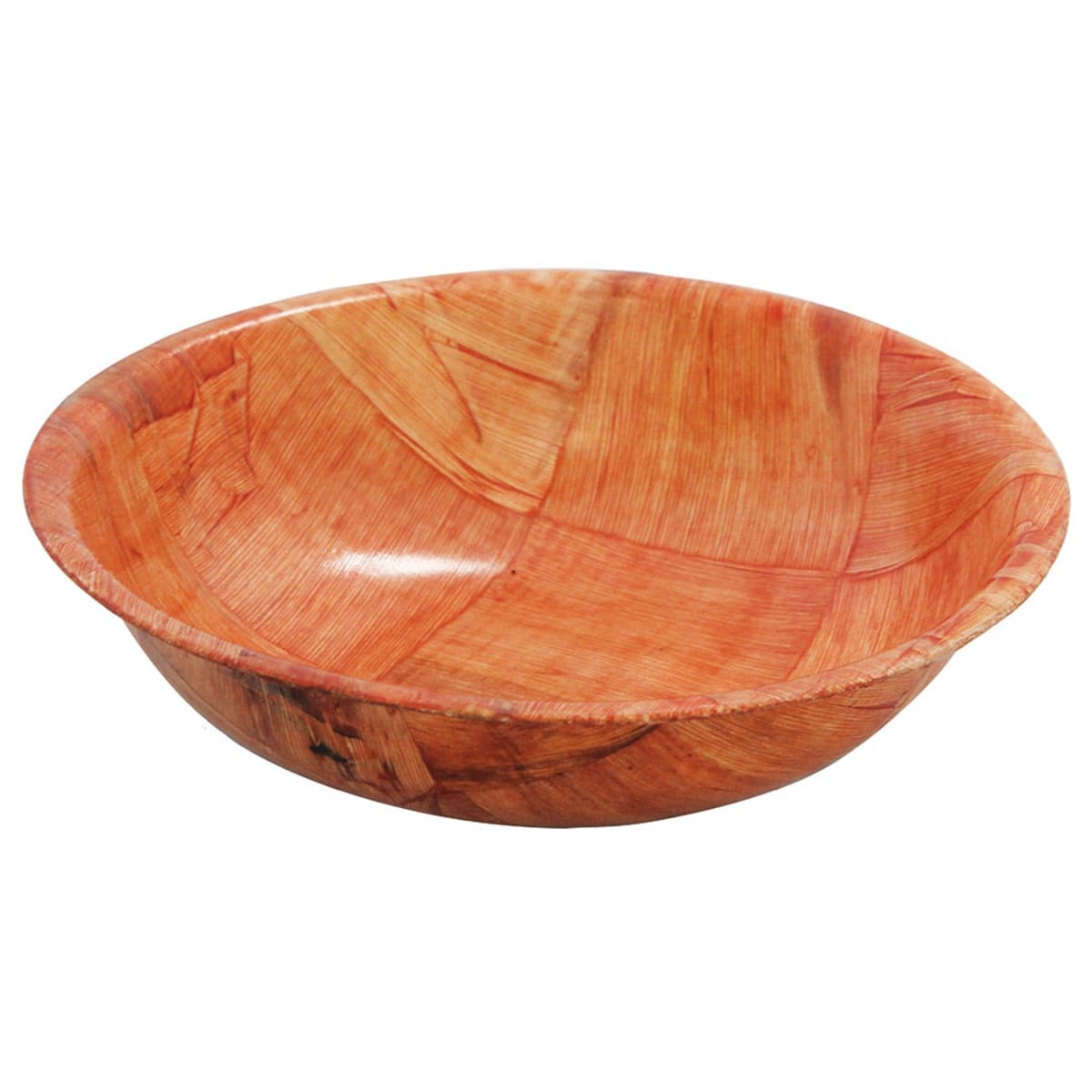 Tablecraft 216 16-inch round woven mahogany wood salad bowl with round bottom on white background