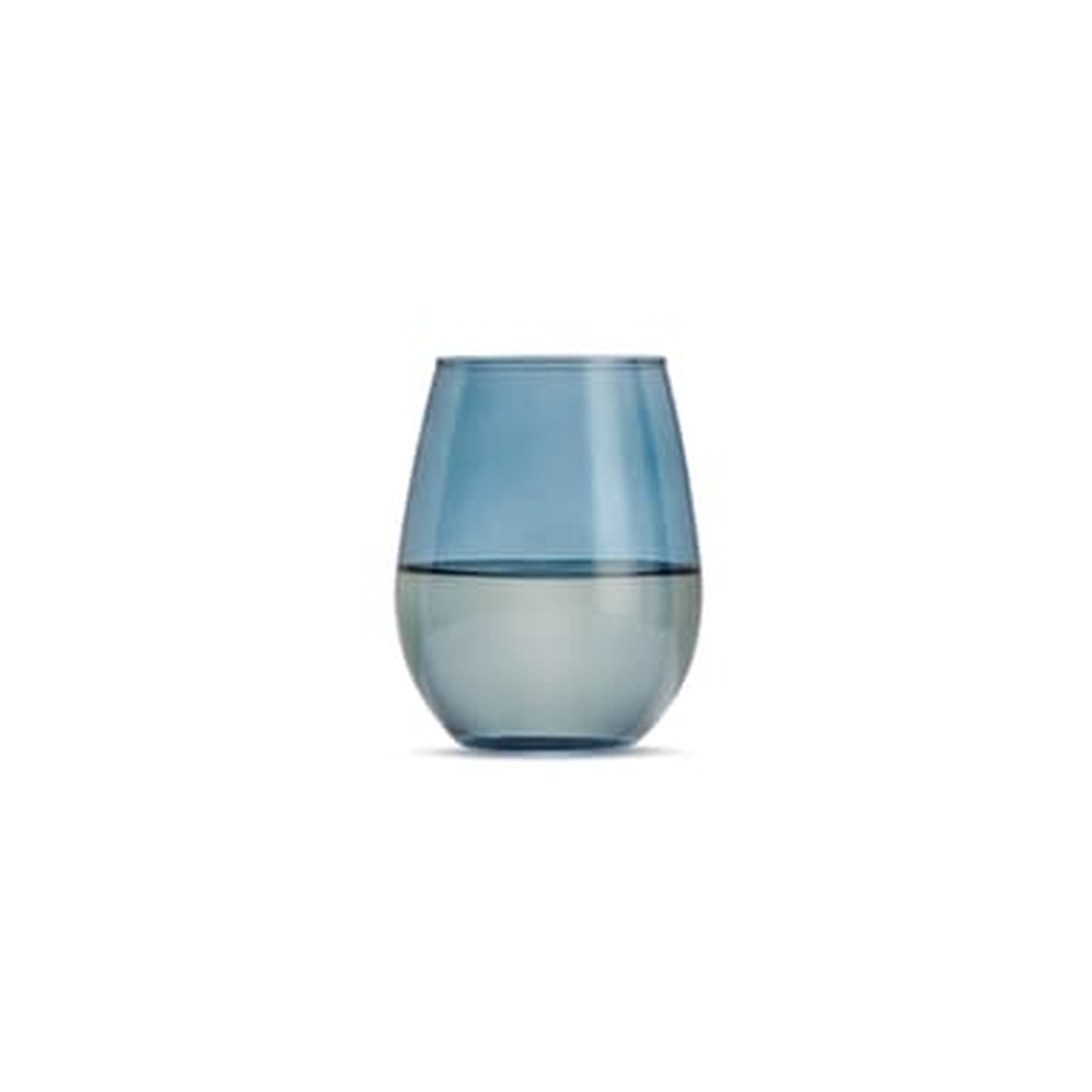 Libbey 217 sapphire blue stemless wine glass shown partially filled