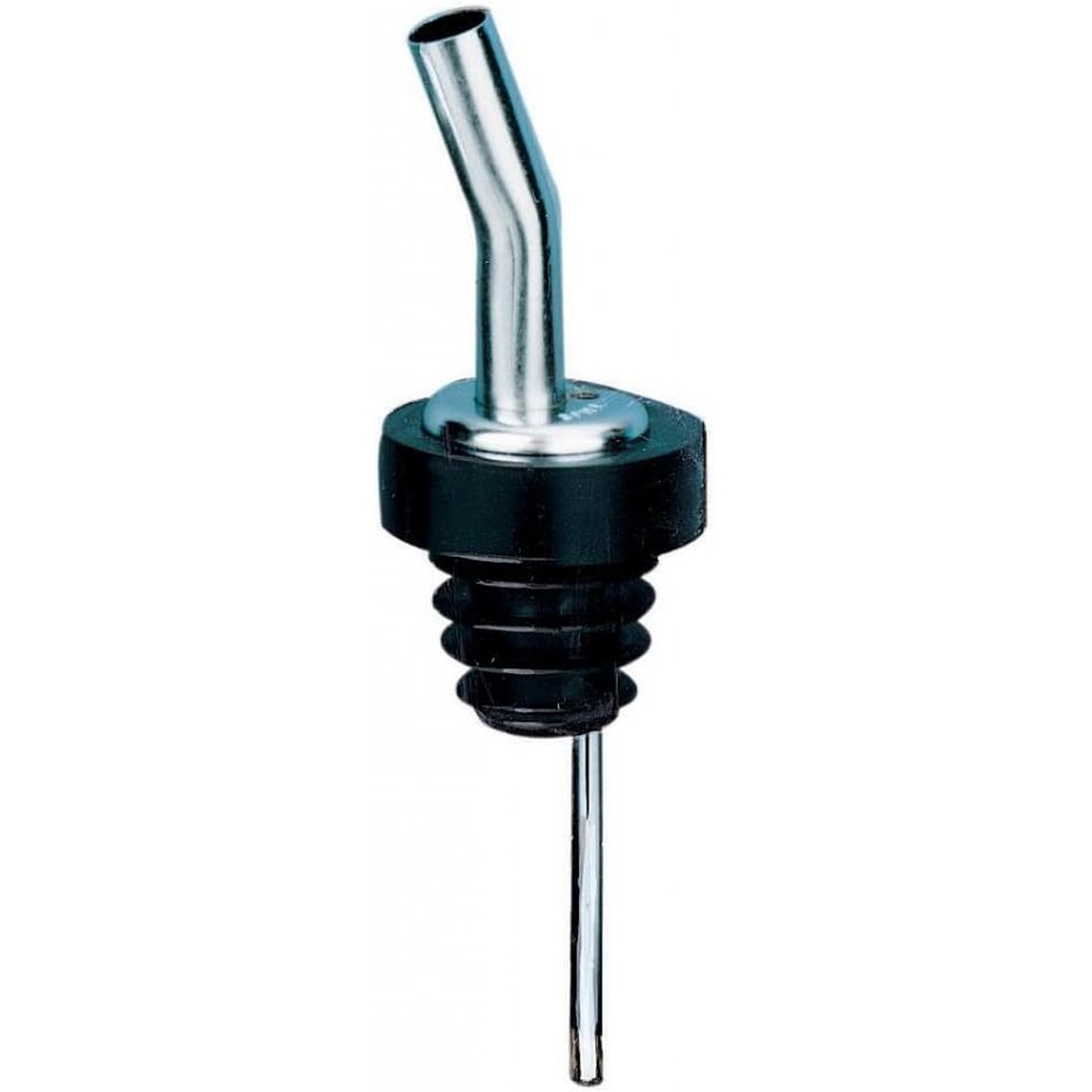 Spill-Stop 220-51 Jet Por chrome liquor pourer with black Poly-Kork collar and vent tube