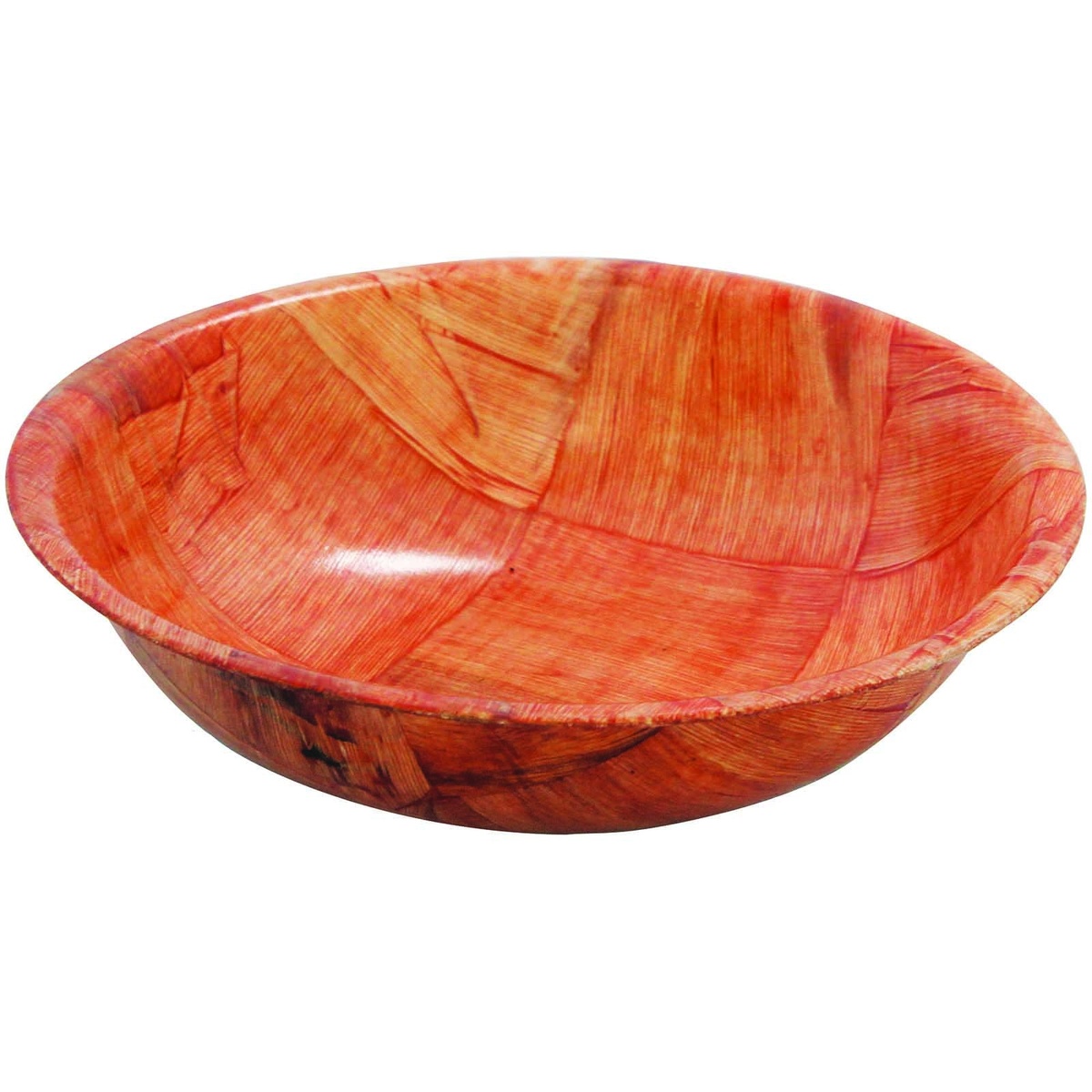 TableCraft 220W 20-inch woven wood salad bowl with mahogany finish, empty, on white background