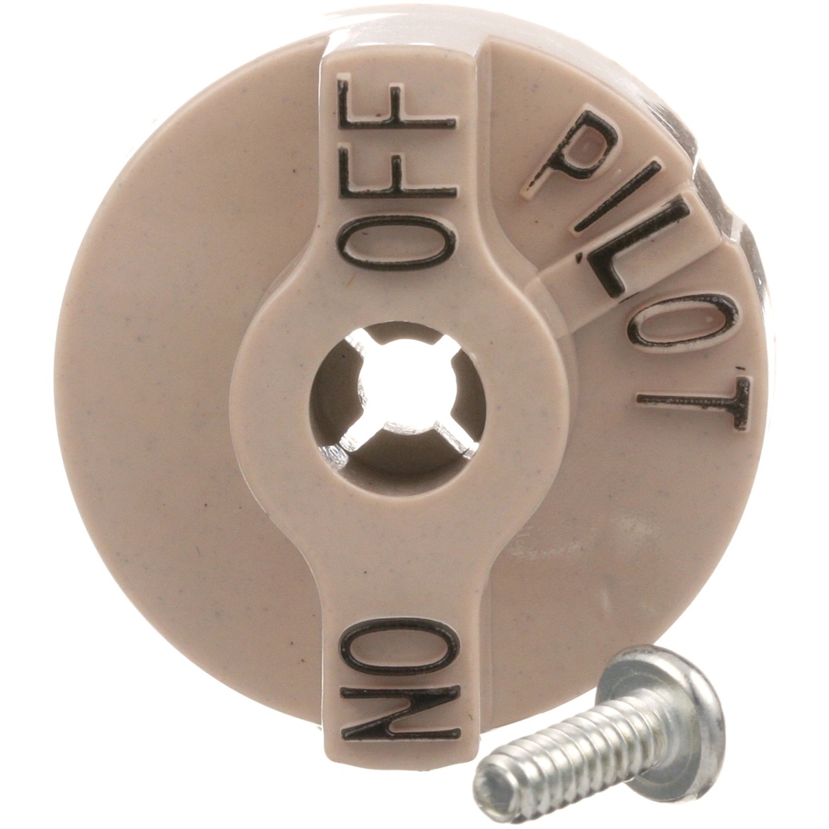 AllPoints 221014 beige gas valve knob front view showing ON OFF PILOT markings and D-stem opening with screw