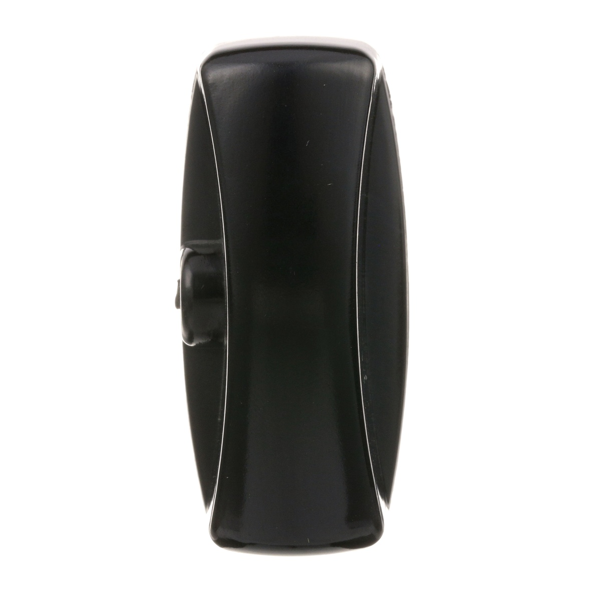 Black burner valve knob top view showing D-stem mount opening and set screw detail