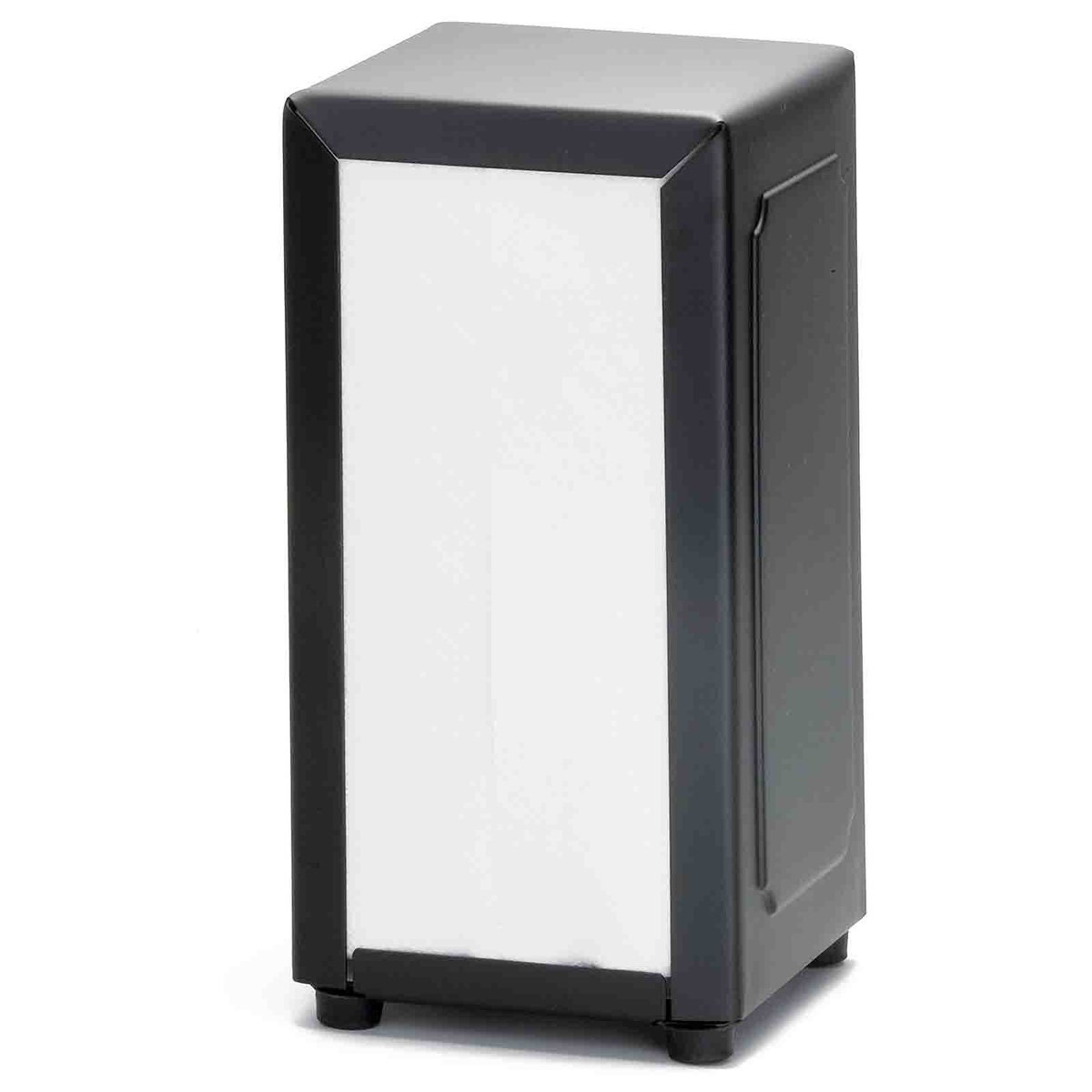 TableCraft 2212 black tall-fold napkin dispenser, three-quarter angle view on white background
