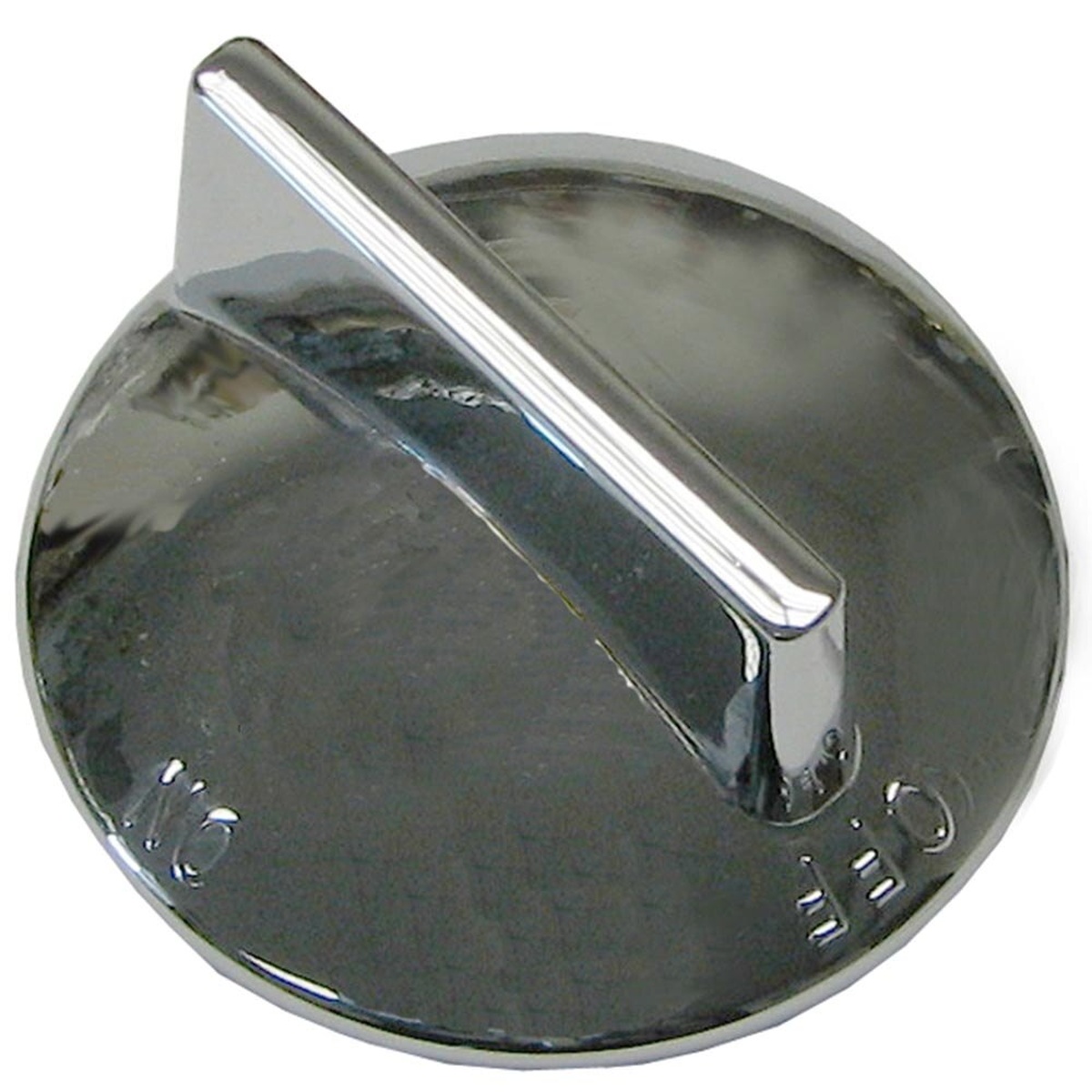 AllPoints 221464 2-inch round chrome burner valve knob with On and Off markings and raised bar handle