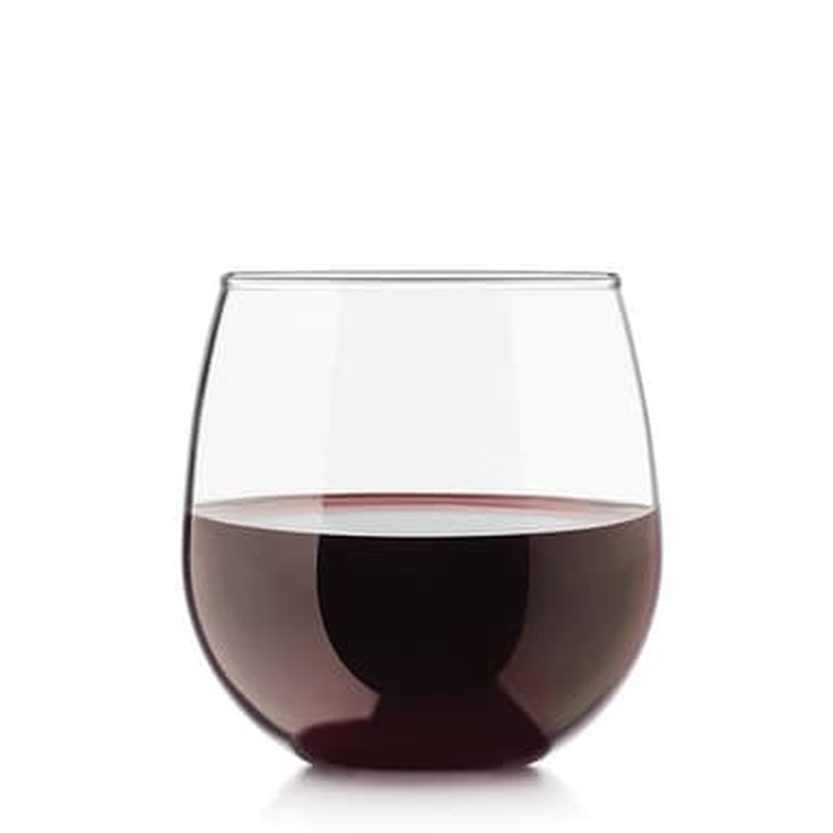Libbey 222 stemless wine glass filled with red wine
