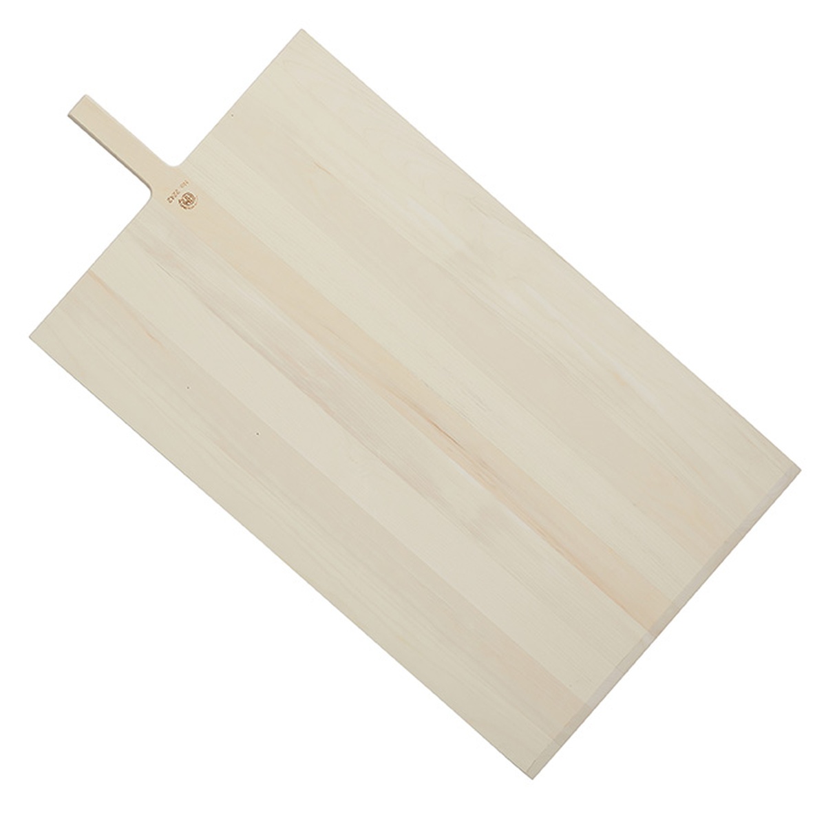 American Metalcraft 2242 long blade poplar wood pizza peel with short handle, viewed from above at an angle