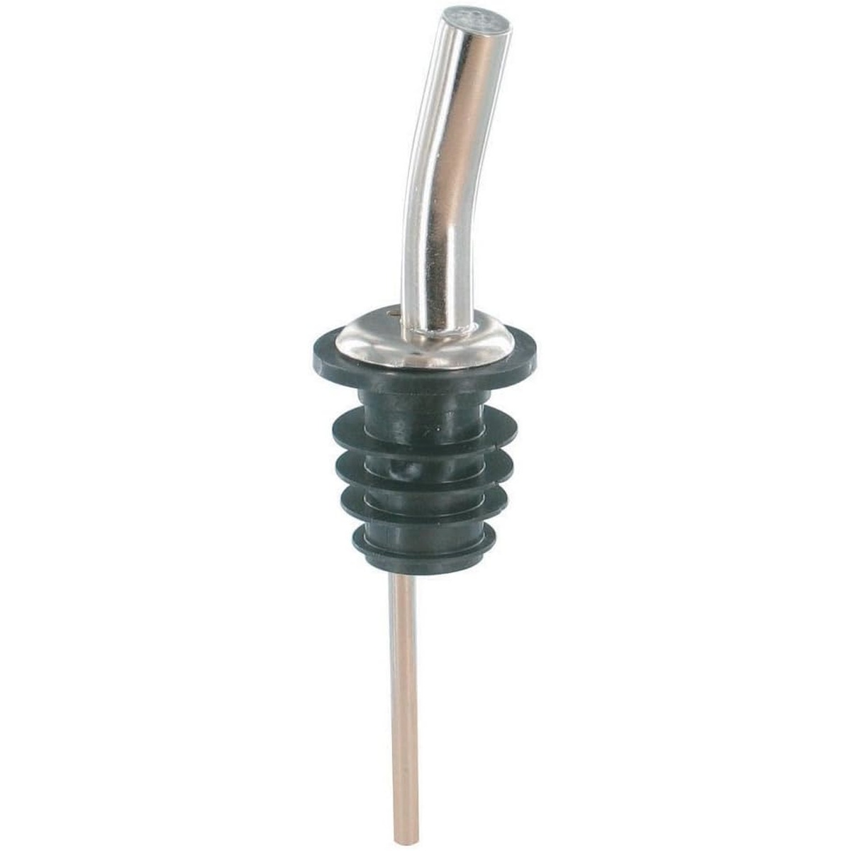 Spill-Stop 225-50 chrome metal liquor pourer with screen and rubber stopper
