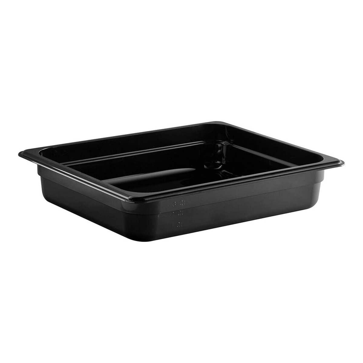Cambro 22CW110 half-size black polycarbonate food pan with molded-in graduations shown on white background